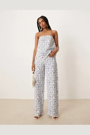 ASOS Wide leg trouser co-ord in blue shell print