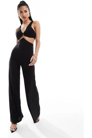 ASOS Trim detail halter cross back jumpsuit in
