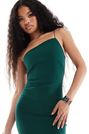 Vesper Bengaline one shoulder bodycon midaxi dress in forest