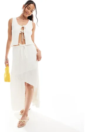 Miss Selfridge Textured jersey asym boho maxi skirt co ord in natural
