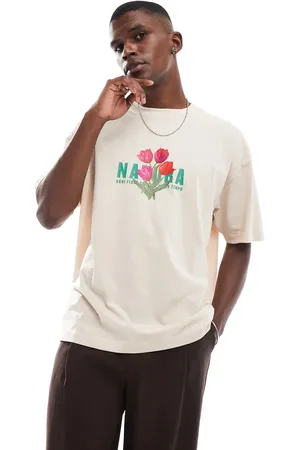 ASOS Oversized t-shirt with floral graphic in beige