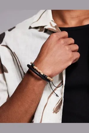 ASOS 2 pack leather and wood beaded bracelet in