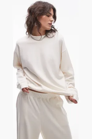 Topshop Brushed funnel neck sweatshirt in cream