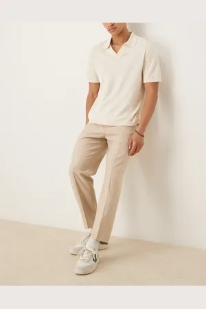 ASOS Smart relaxed tapered trousers with front pleats in stone brushed fabric