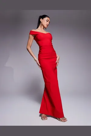 Vesper Bengaline sweetheart neckline off the shoulder maxi dress in
