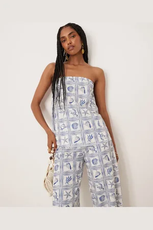 ASOS Loose fit bandeau co-ord in blue shell print