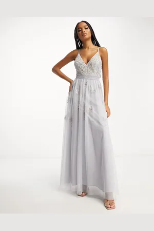 ASOS Bridesmaid pearl embellished cami maxi dress with floral embroidery in light