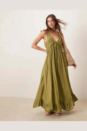 ASOS Hanky hem maxi dress with scoop neck in olive