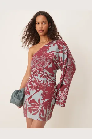ASOS Asymmetric one sleeve mini dress in palm print