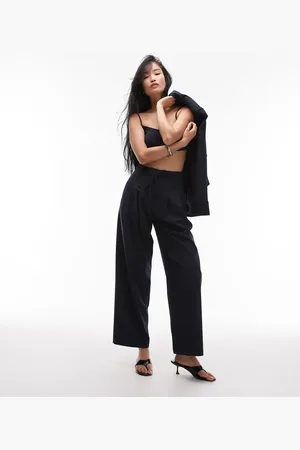 ASOS Wide leg pleated trouser in navy pinstripe