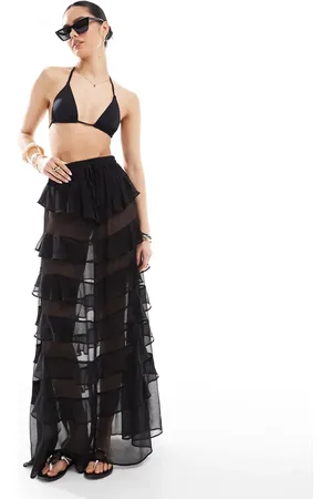 Miss Selfridge Beach chiffon ruffle tiered maxi skirt in