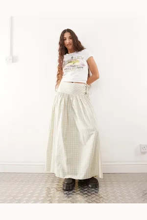 COLLUSION Drop waist print maxi skirt in yellow check