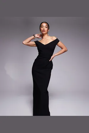 Vesper Bengaline bengaline sweetheart neckline off the shoulder maxi dress in