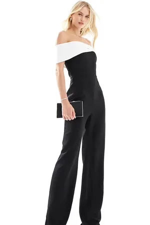 Vesper Bengaline bandeau contrast wide leg jumpsuit in monochrome