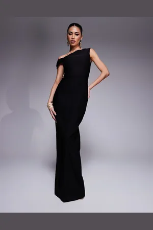 Vesper Bengaline one shoulder knot detail maxi bodycon dress in