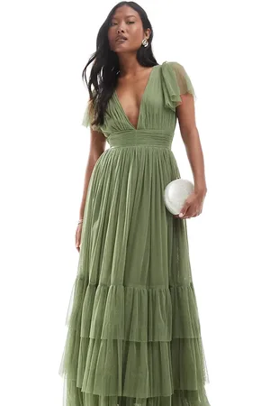 Lace & Beads Bridesmaid Madison maxi dress in soft olive