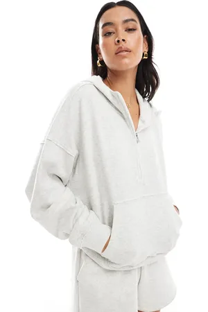 Hollister Logo dad zip detail hoodie in marl