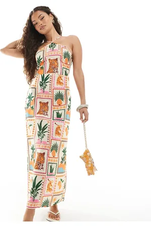 VERO MODA Halter maxi dress in tropical postcard print