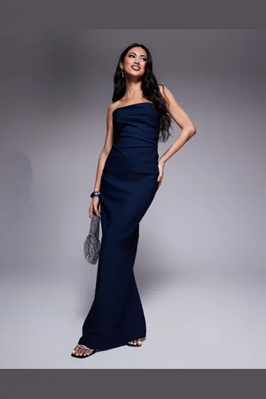 Vesper Bengaline drape waist bandeau maxi dress in