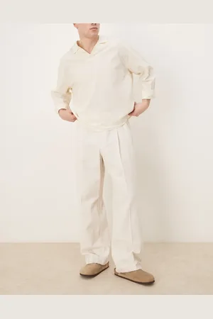 ASOS Pull on smart wide leg trouserswith front pleat in beige texture with elasticated waist