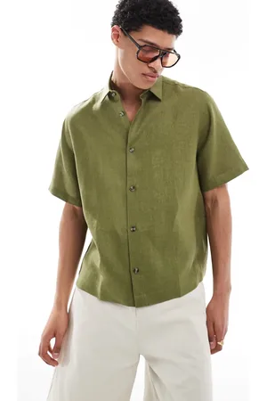 ASOS Premium boxy linen regular shirt in dusty