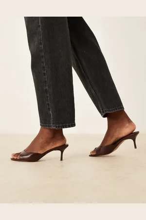 ASOS Hush leather mid heeled mules in chocolate
