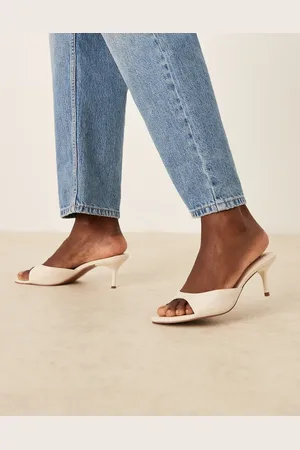 ASOS Hush leather mid heeled mules in off white