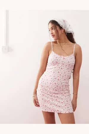 Miss Selfridge Button detail mini dress in pink ditsy floral