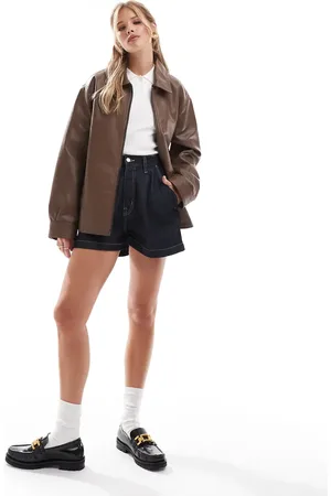 ASOS Zip front leather look harrington in chocolate