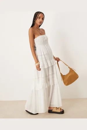 ASOS Bandeau maxi dress with pintucks and lace tiers in