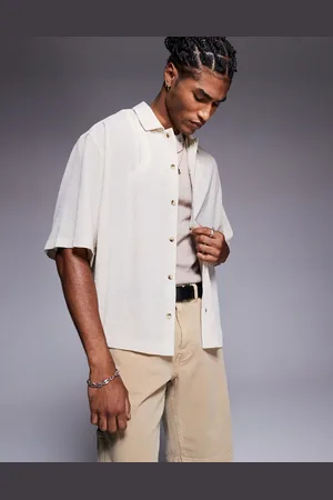 ASOS Oversized boxy textured shirt in stone