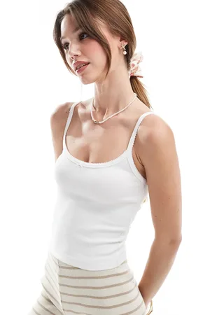 Miss Selfridge Ribbed bow trim cami top in