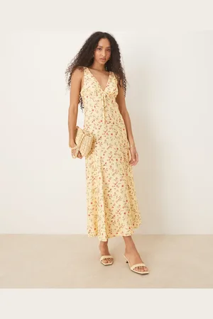 ASOS Button front sleeveless maxi dress in yellow ditsy print