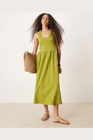 ASOS Ruched scoop smock midi dress in olive