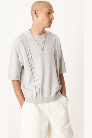 ASOS Oversized boxy fit knitted crew neck t-shirt with embroidery detail in marl