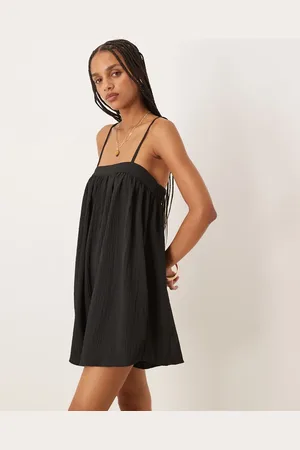 ASOS Skinny strap micro bust textured playsuit in black