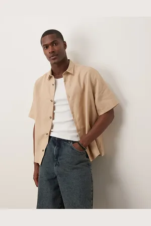 ASOS Premium boxy linen regular shirt in sand