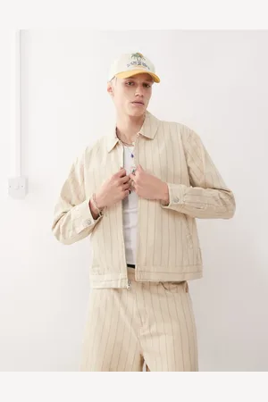 Obey Stripe zip up jacket in beige