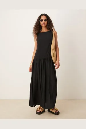 ASOS Linen blend low back drop waist maxi dress in