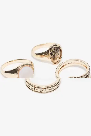 Reclaimed Unisex 4 ring pack with faux stones in