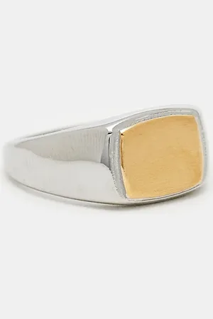 ASOS Waterproof stainless steel biplate signet ring with brushed face in gold and tone