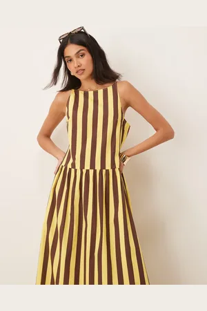 ASOS Poplin dropped waist racer maxi dress in yellow stripe