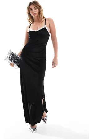 Miss Selfridge Velvet maxi dress with lace detail