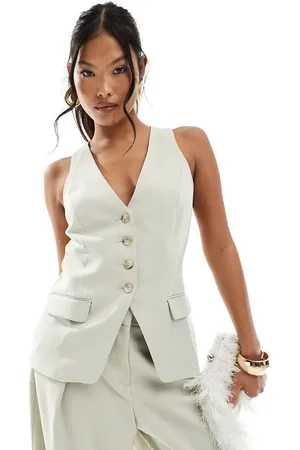 River Island Fitted longline waistcoat in light