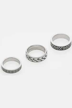 ASOS 3 pack waterproof stainless steel burnished design band rings in tone