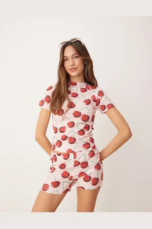 ASOS Raglan baby tee co-ord in pink cherry print