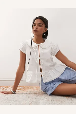 COLLUSION Tie front top with collar in