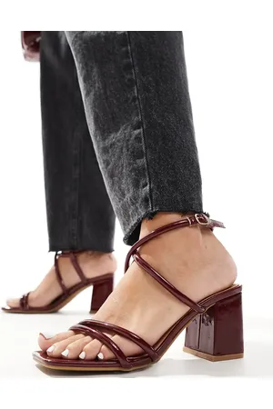 SEQWL Mid block heel sandals in burgundy