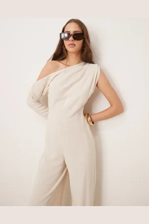 ASOS Linen fallen shoulder jumpsuit in oat