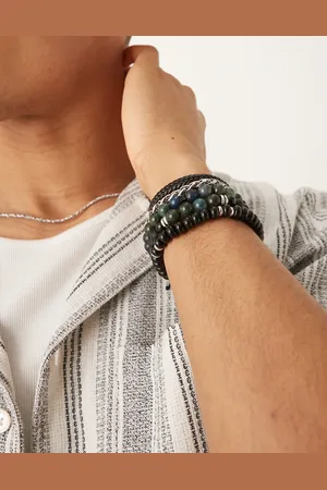 ASOS 5 pack beaded bracelets with chain and fabric in